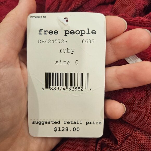 💫NWT Free People Red Floral Sheer Lace Sleeveless A-Line Mini Dress Size 0 - Picture 15 of 16